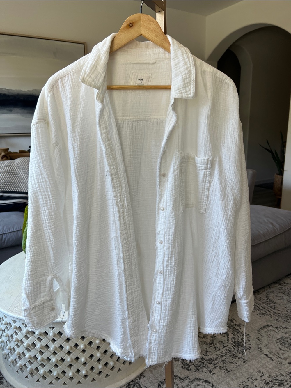 aerie White Gauze Button-Down Shirt